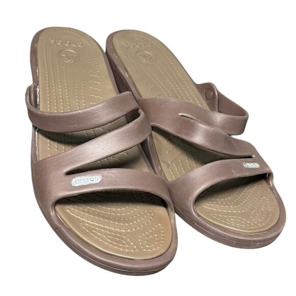 Crocs‎ Patricia Sandals Women 12 US Brown Slide Comfort Strappy Slip-on Shoes - Picture 1 of 12